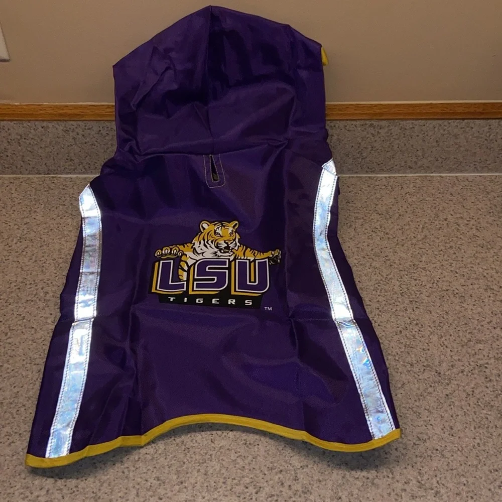 New Collegiate Rain Pet Slicker NCAA LSU Tigers Purple/Yellow Reflective Medium